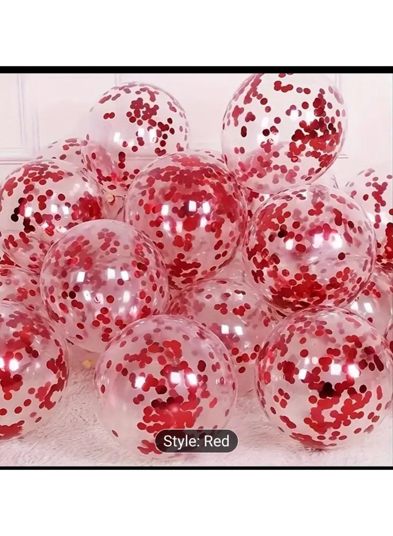 LDQ 20-Pack 12-Inch Red Glitter Balloons Transparent Confetti Foil Balloons, Party Balloon Set for Birthday, Wedding, Valentine’s Day, New Year, Halloween & Christmas Decorations - Image 5