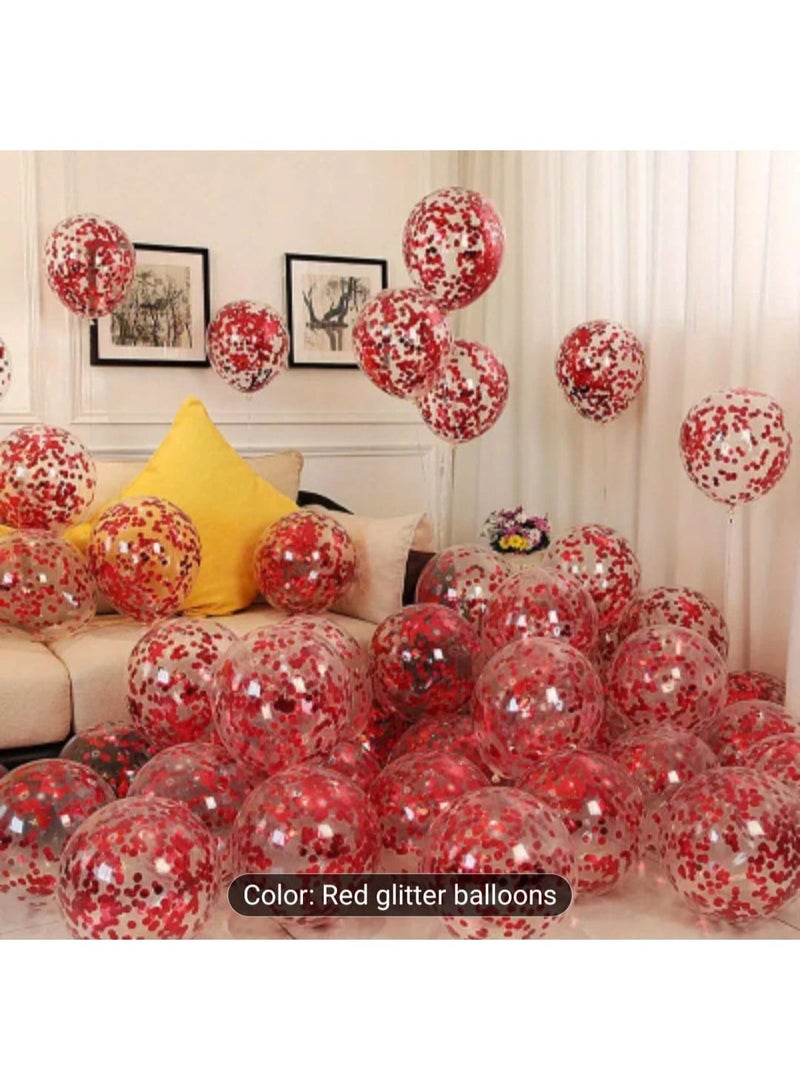 LDQ 20-Pack 12-Inch Red Glitter Balloons Transparent Confetti Foil Balloons, Party Balloon Set for Birthday, Wedding, Valentine’s Day, New Year, Halloween & Christmas Decorations - Image 3