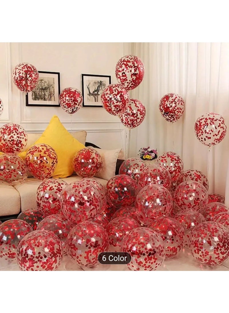 LDQ 20-Pack 12-Inch Red Glitter Balloons Transparent Confetti Foil Balloons, Party Balloon Set for Birthday, Wedding, Valentine’s Day, New Year, Halloween & Christmas Decorations - Image 1