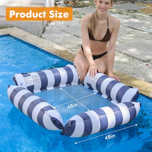 ROUSKY Inflatable Pool Float Chair Lounge for Adults and Kids Floating,Stripe Pattern Float Hammock for Pool Party Summer Water Fun (Dark Blue) - Image 4
