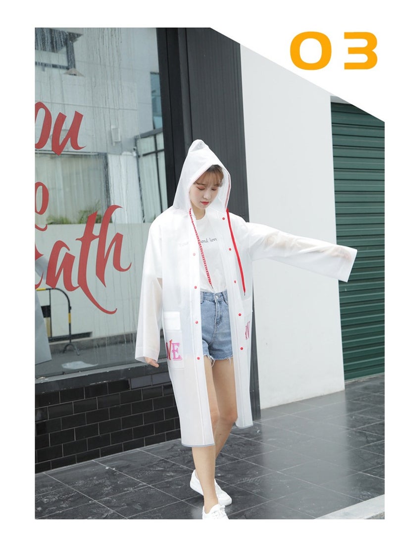 Reusable Fashion Rain Poncho for Adults, Hooded Waterproof EVA Raincoat Jacket, Long Rain Cape for Outdoor Activities, Men and Women - Image 3