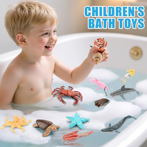 THINKBAY 12PCS Ocean Sea Animal Toys for KidsRealistic Soft Plastic SharkWhaleDolphinHermit CrabOctopusStarfishSea TurtleParty Favors Birthday Gifts Cake Toppers for Boys Girls - Image 5