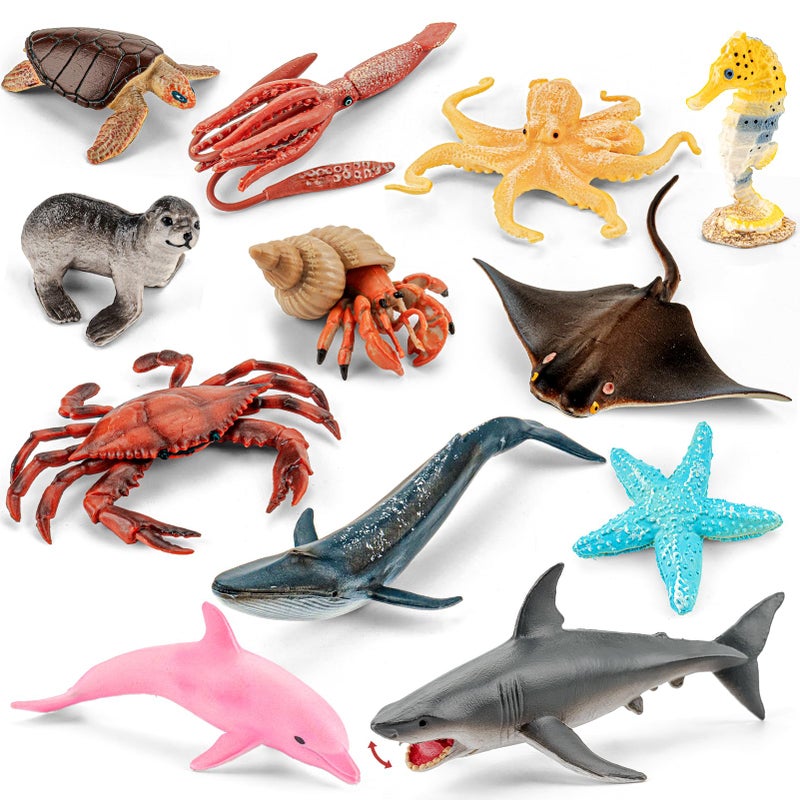 THINKBAY 12PCS Ocean Sea Animal Toys for KidsRealistic Soft Plastic SharkWhaleDolphinHermit CrabOctopusStarfishSea TurtleParty Favors Birthday Gifts Cake Toppers for Boys Girls - Image 3