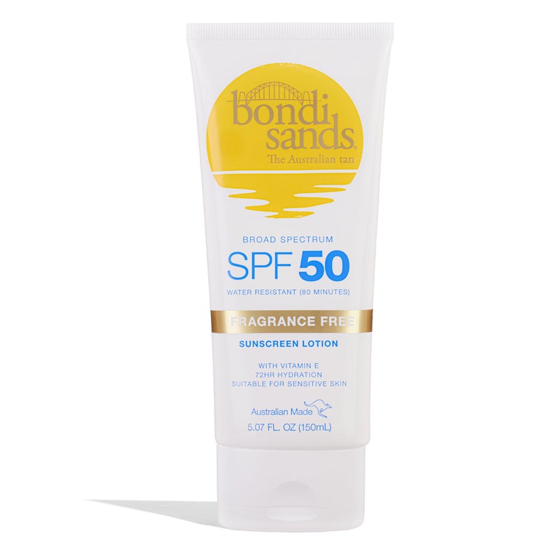 BONDI SANDS لوشن واقي من الشمس خالي من العطر من بوندي ساندز SPF 50 حماية مرطبة واسعة الطيف مقاوم للماء 507 أونصة 150 مل