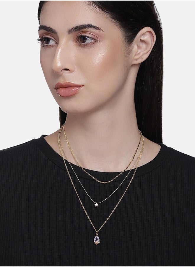 Just Peachy Just Peachy Gold-Plated Layered Stone Studded Necklace – Elegant Multi-Layered Design with Sparkling Stones – Adjustable Length – Perfect for Formal & Casual Wear – Ideal Gift for Her  - Image 2