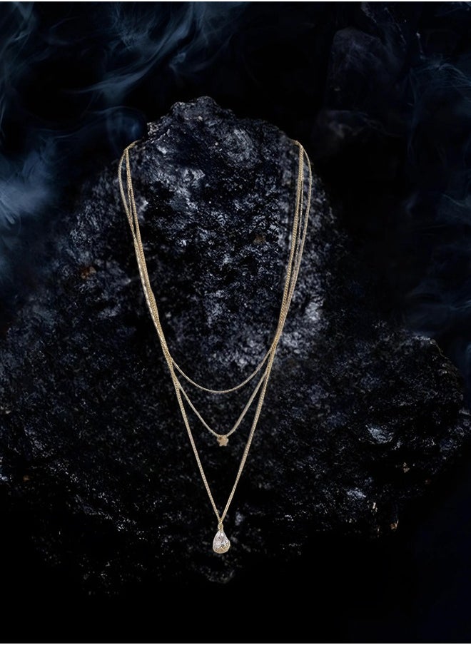 Just Peachy Just Peachy Gold-Plated Layered Stone Studded Necklace – Elegant Multi-Layered Design with Sparkling Stones – Adjustable Length – Perfect for Formal & Casual Wear – Ideal Gift for Her  - Image 3