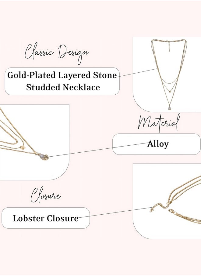 Just Peachy Just Peachy Gold-Plated Layered Stone Studded Necklace – Elegant Multi-Layered Design with Sparkling Stones – Adjustable Length – Perfect for Formal & Casual Wear – Ideal Gift for Her  - Image 4