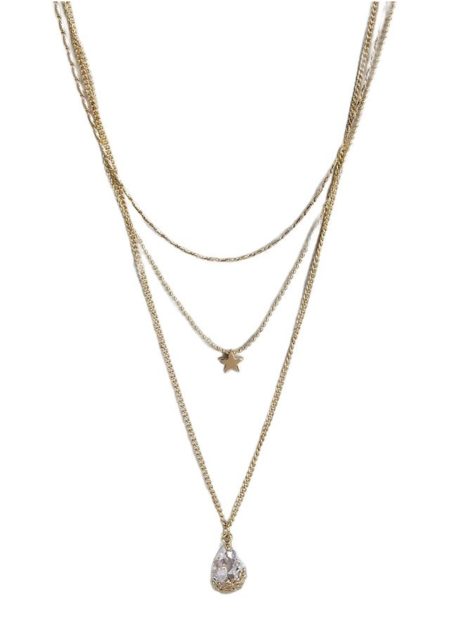 Just Peachy Just Peachy Gold-Plated Layered Stone Studded Necklace – Elegant Multi-Layered Design with Sparkling Stones – Adjustable Length – Perfect for Formal & Casual Wear – Ideal Gift for Her  - Image 1