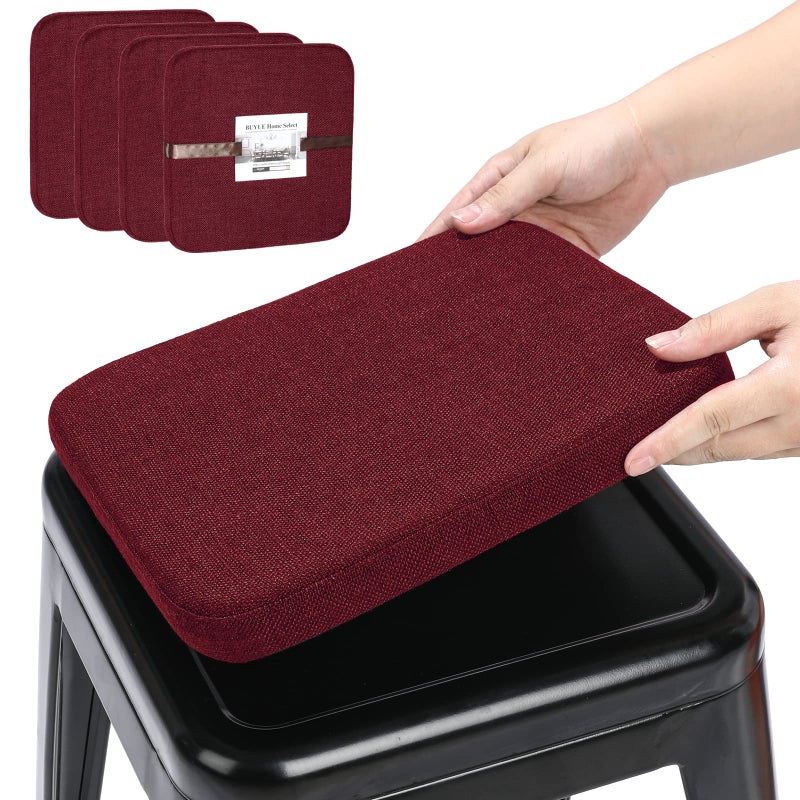 BUYUE BUYUE Friendly Woven Fabric Magnetic Bar Stool Cushions Set of 4  Enhanced Anti-Slip Breathable Small Chair Seat Pads for Caf? Bistro Stackable Metal Stools (Square  Red  4 Counts) - Image 1