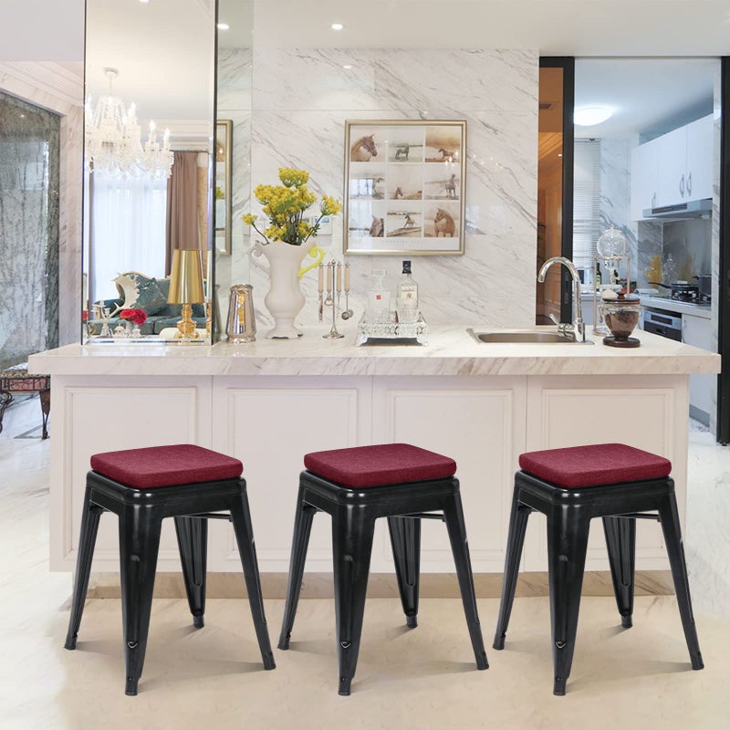 BUYUE BUYUE Friendly Woven Fabric Magnetic Bar Stool Cushions Set of 4  Enhanced Anti-Slip Breathable Small Chair Seat Pads for Caf? Bistro Stackable Metal Stools (Square  Red  4 Counts) - Image 3