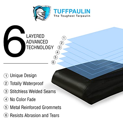 TUFFPAULIN Plastic 30FtX18Ft 120 Gsm Black Tarpaulin Tirpal Tadpatri Tharpai Thadika,Extra Strong,Reinforced,Uv Resistant,100% Waterproof Virgin,6 Layer Mlcl 3D Rib Technology-1 No.,216x360x0.03 In - Image 3