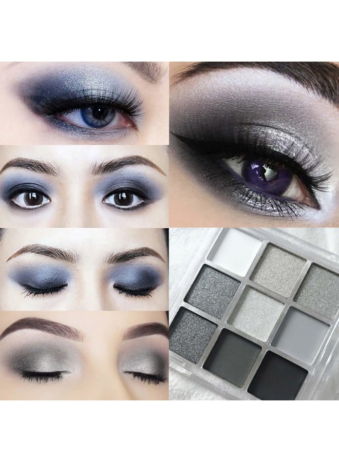 paminify 9 Colors Black Eyeshadow Palette,Halloween SFX Makeup Special Effects Pressed Pigment Grey White Glitter Eye Shadow Pallete,Matte Shimmer Makeup Powder Long Lasting,Black  - Image 2