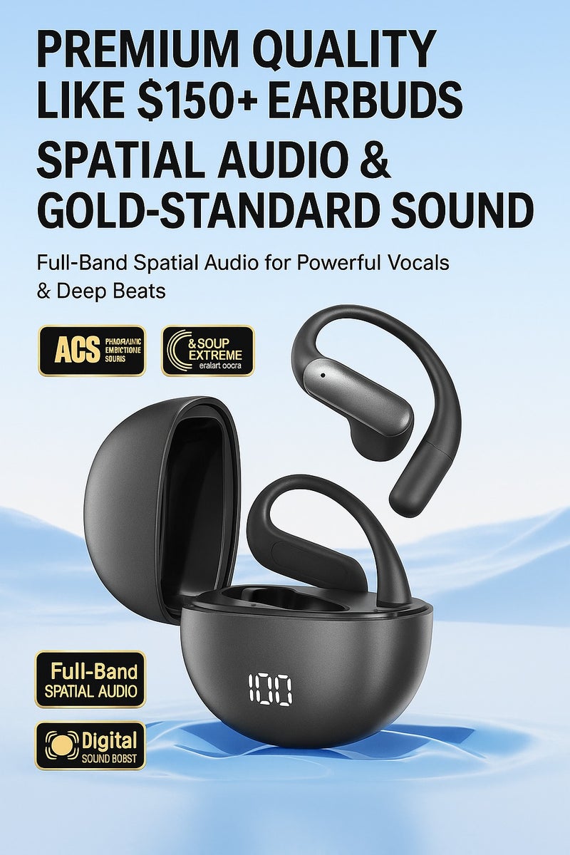 ألترون سماعات أذن رياضية لاسلكية ALTRONE مفتوحة الأذن بتقنية البلوتوث 5.4 مع علبة شحن، ترجمة فورية، صوت اتجاهي خالٍ من الضوضاء، تحكم باللمس، مقاومة للماء، عمر بطارية طويل - Image 5