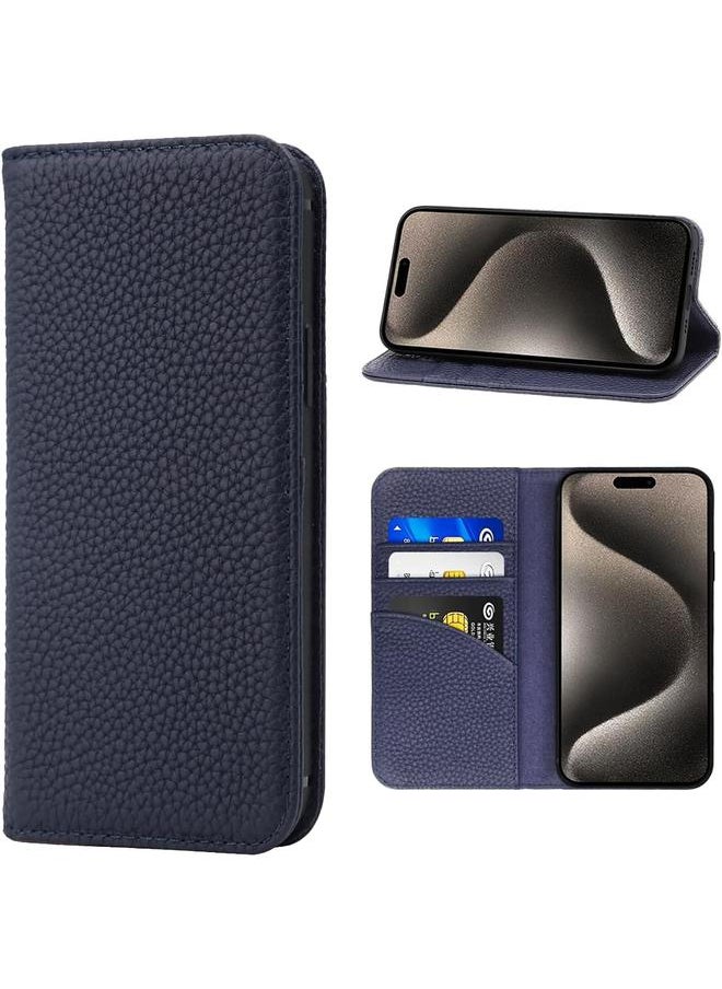 erorex - Iphone 15 Pro Max Wallet Case Genuine Leather Antimagnetic Card Holder Flip Cover Shockproof Iphone 15 Pro Max Cases Royal Blue - Image 1
