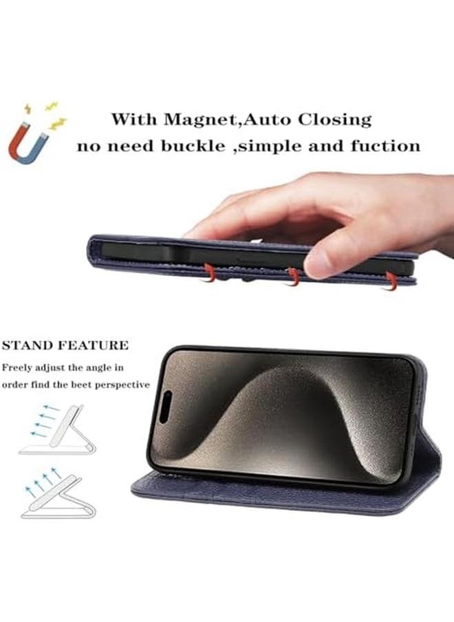 erorex - Iphone 15 Pro Max Wallet Case Genuine Leather Antimagnetic Card Holder Flip Cover Shockproof Iphone 15 Pro Max Cases Royal Blue - Image 1