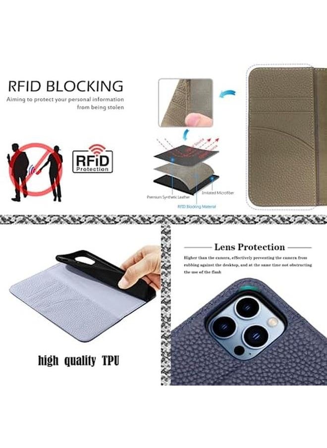 erorex - Iphone 15 Pro Max Wallet Case Genuine Leather Antimagnetic Card Holder Flip Cover Shockproof Iphone 15 Pro Max Cases Royal Blue - Image 1