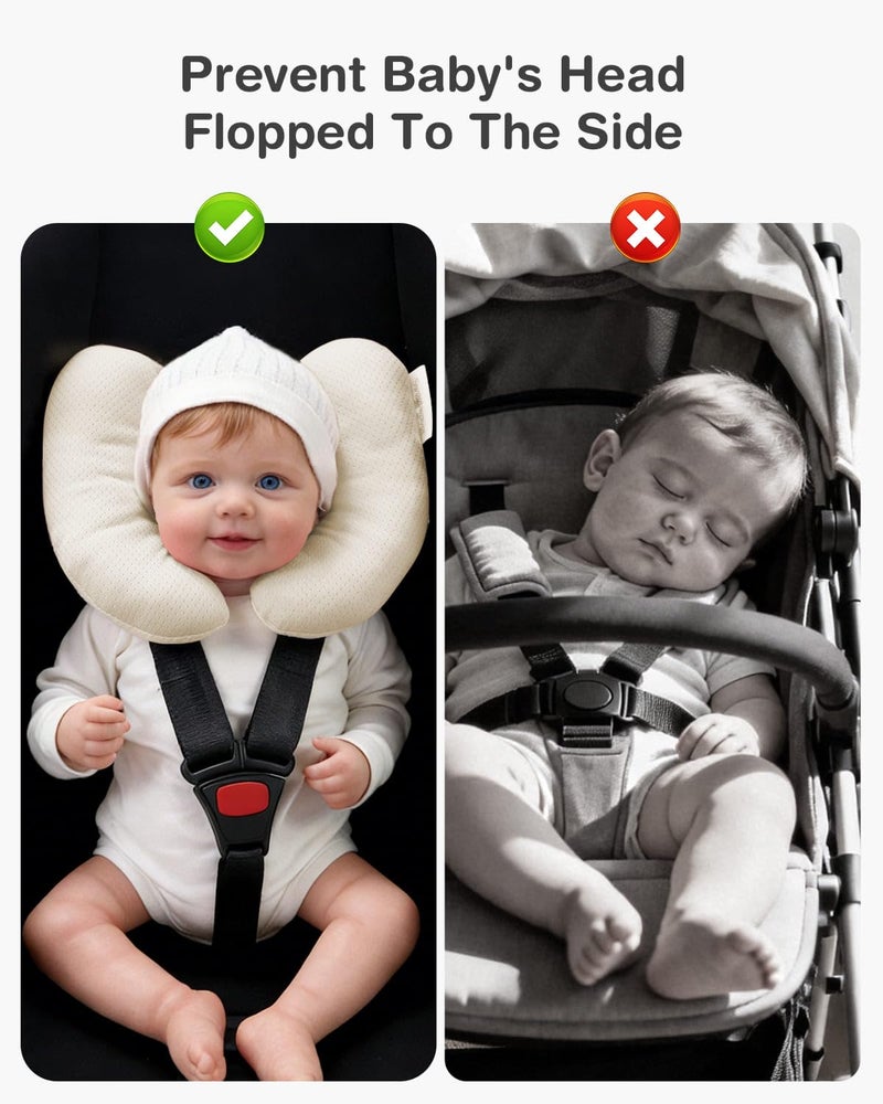 Sweetwavet Baby Neck Pillow for Car Seat and Stroller, Adjustable Baby Head Support Pillow for Travel, Soft and Cushiony Torticollis Pillows for Infant and Newborn (Beige) - Image 3