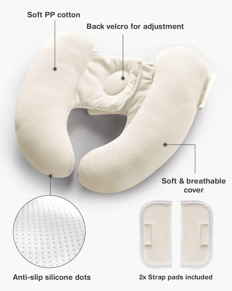 Sweetwavet Baby Neck Pillow for Car Seat and Stroller, Adjustable Baby Head Support Pillow for Travel, Soft and Cushiony Torticollis Pillows for Infant and Newborn (Beige) - Image 4