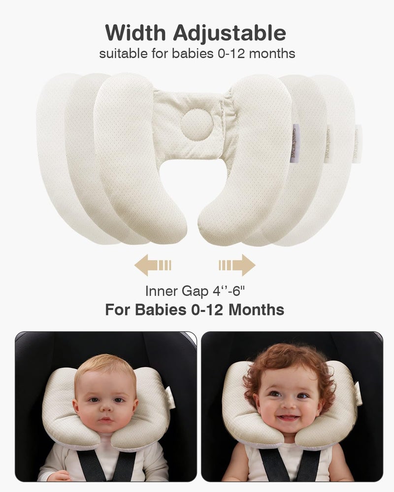 Sweetwavet Baby Neck Pillow for Car Seat and Stroller, Adjustable Baby Head Support Pillow for Travel, Soft and Cushiony Torticollis Pillows for Infant and Newborn (Beige) - Image 5