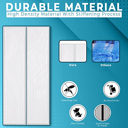 WYZworks ستارة باب شبكية مغناطيسية بدون استخدام اليدين WYZworks 83 × 39 بوصة – ستارة باب ثقيلة – شبكة بعوض للباب المنزلي، ختم مغناطيسي بدون استخدام اليدين من الأعلى إلى الأسفل - هواء نقي داخل، حشرات خارج – بيضاء - Image 5