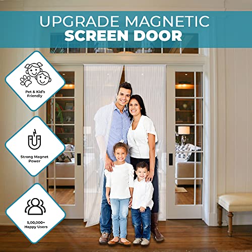 WYZworks ستارة باب شبكية مغناطيسية بدون استخدام اليدين WYZworks 83 × 39 بوصة – ستارة باب ثقيلة – شبكة بعوض للباب المنزلي، ختم مغناطيسي بدون استخدام اليدين من الأعلى إلى الأسفل - هواء نقي داخل، حشرات خارج – بيضاء - Image 3
