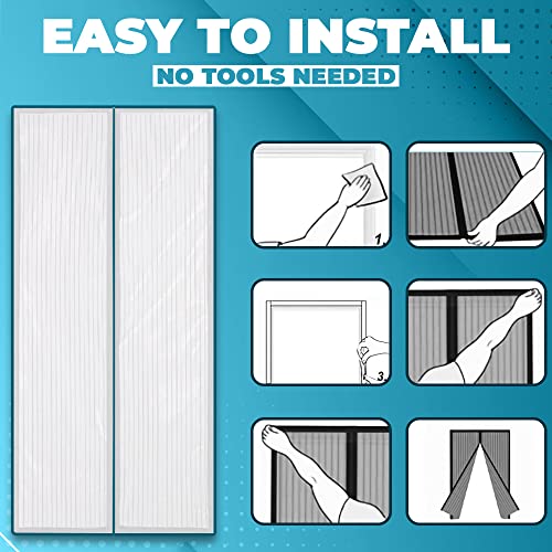 WYZworks ستارة باب شبكية مغناطيسية بدون استخدام اليدين WYZworks 83 × 39 بوصة – ستارة باب ثقيلة – شبكة بعوض للباب المنزلي، ختم مغناطيسي بدون استخدام اليدين من الأعلى إلى الأسفل - هواء نقي داخل، حشرات خارج – بيضاء - Image 4