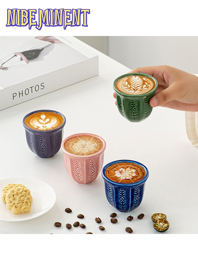 NIBEMINENT 4pcs Arabic Coffee Cup  Set Ceramic Handless 100ml - Embossed Tulip Design for Turkish Coffee, Espresso, Arabic Tea, Kahwa, Gift & Home Decor - Image 1