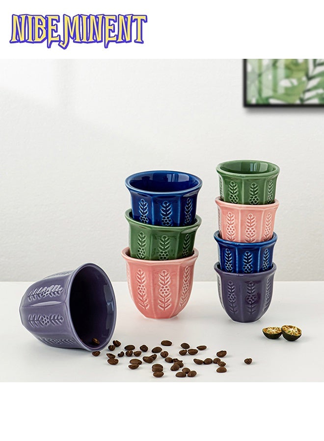 NIBEMINENT 4pcs Arabic Coffee Cup  Set Ceramic Handless 100ml - Embossed Tulip Design for Turkish Coffee, Espresso, Arabic Tea, Kahwa, Gift & Home Decor - Image 3