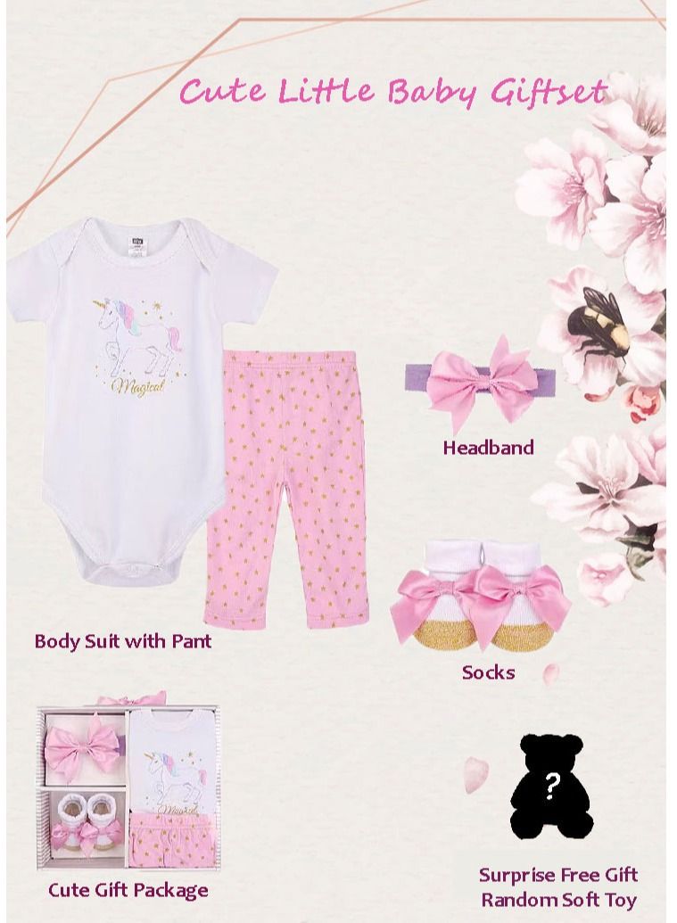 general Newborn Baby 4 pcs Cute Giftset with Bodysuit and Pant for Girls 4 in 1 - Image 3