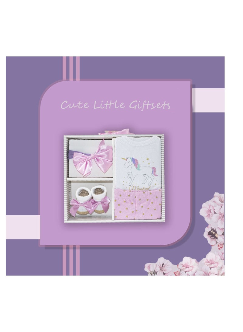 general Newborn Baby 4 pcs Cute Giftset with Bodysuit and Pant for Girls 4 in 1 - Image 2