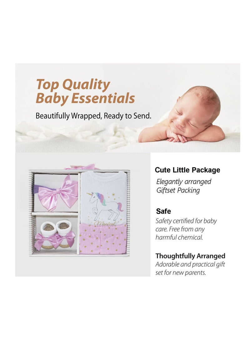 general Newborn Baby 4 pcs Cute Giftset with Bodysuit and Pant for Girls 4 in 1 - Image 4