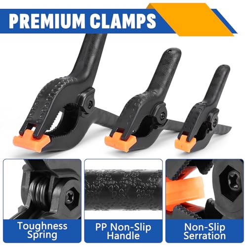 NUITPY 12 Pack Plastic Spring Clamps Set, 3 Sizes of Spring Clips 3.5 Inch, 4.5 Inch, 6 Inch Set, Black Heavy Duty Clips, Backdrop Clips, Woodworking Clamps, Plastic Clamps for Woodworking,Photography - Image 3