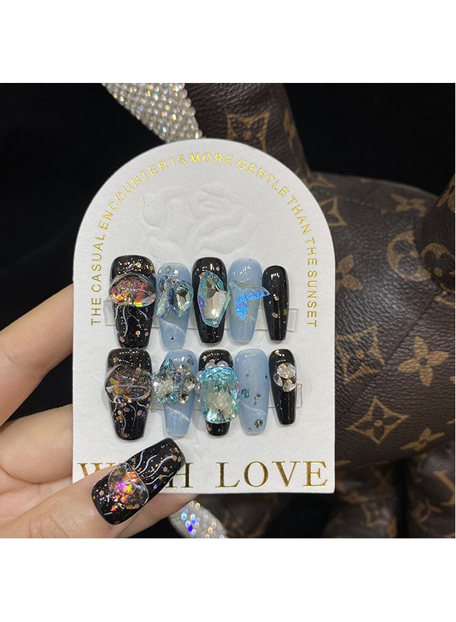 SCHAVO Jelly Glue Long Fake Nails Set with Light Luxury Style 10 Pieces - Image 1