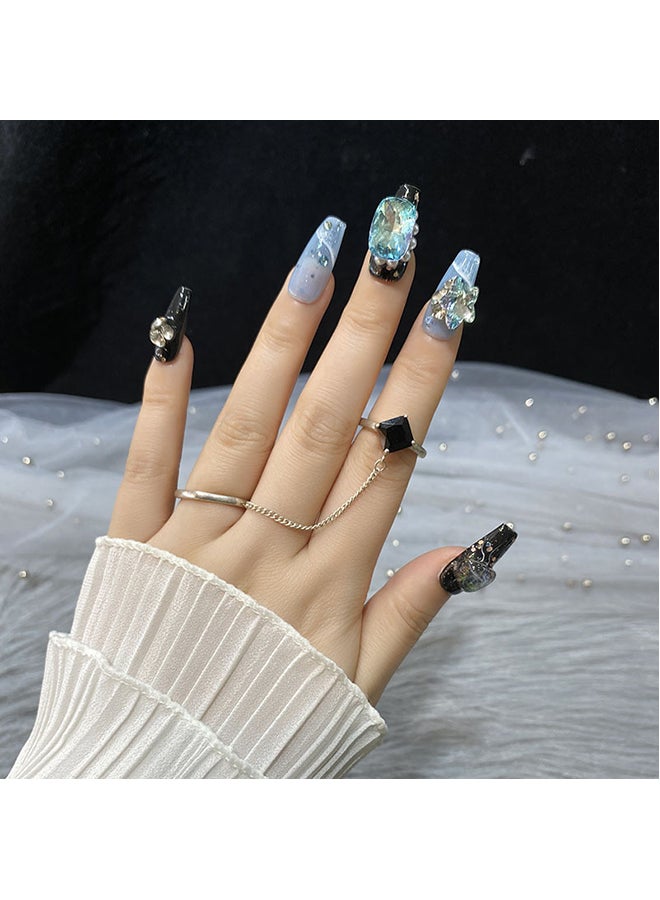 SCHAVO Jelly Glue Long Fake Nails Set with Light Luxury Style 10 Pieces - Image 3