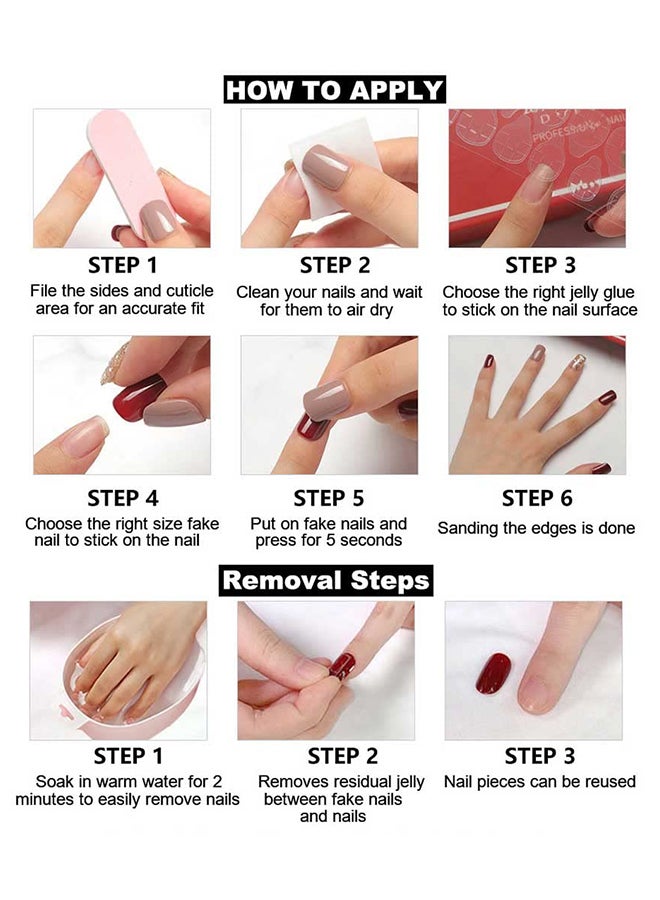 SCHAVO Jelly Glue Long Fake Nails Set with Light Luxury Style 10 Pieces - Image 4