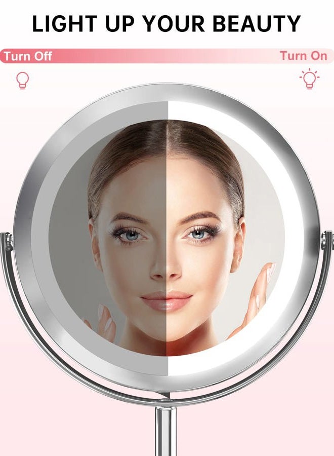 Gospire مرآة مكياج مضاءة 7" مع تكبير 10X/1X مزدوجة الجوانب، مرآة تجميل LED دائرية قائمة للحمام مع بطارية، محمولة بدون سلك - Image 4