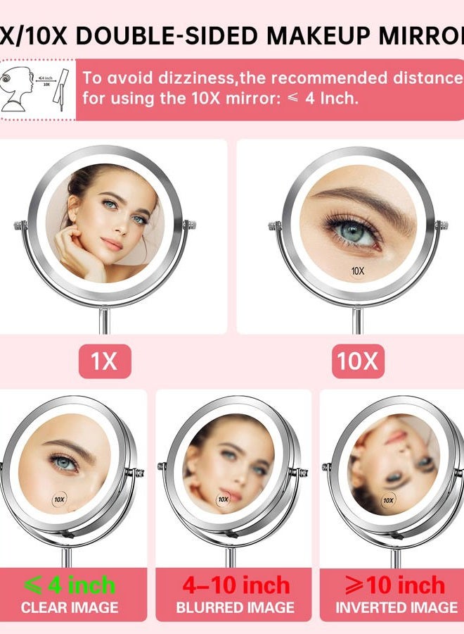 Gospire مرآة مكياج مضاءة 7" مع تكبير 10X/1X مزدوجة الجوانب، مرآة تجميل LED دائرية قائمة للحمام مع بطارية، محمولة بدون سلك - Image 3