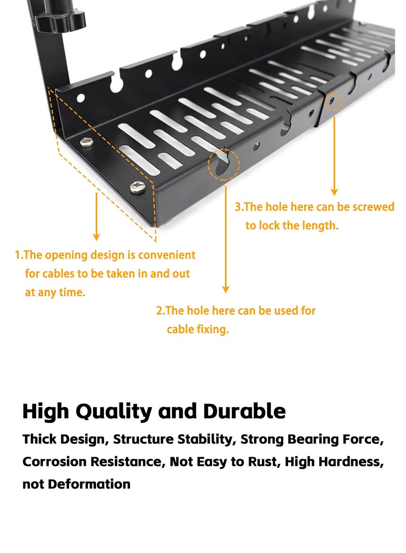 Teuuea Adjustable Under Desk Cable Management, Computer Cable Cord Wire Organizer Tray with Clamp Mount, No Drill No Damage Sturdy Metal Retractable Holder Basket for Home Office (Black) - Image 4