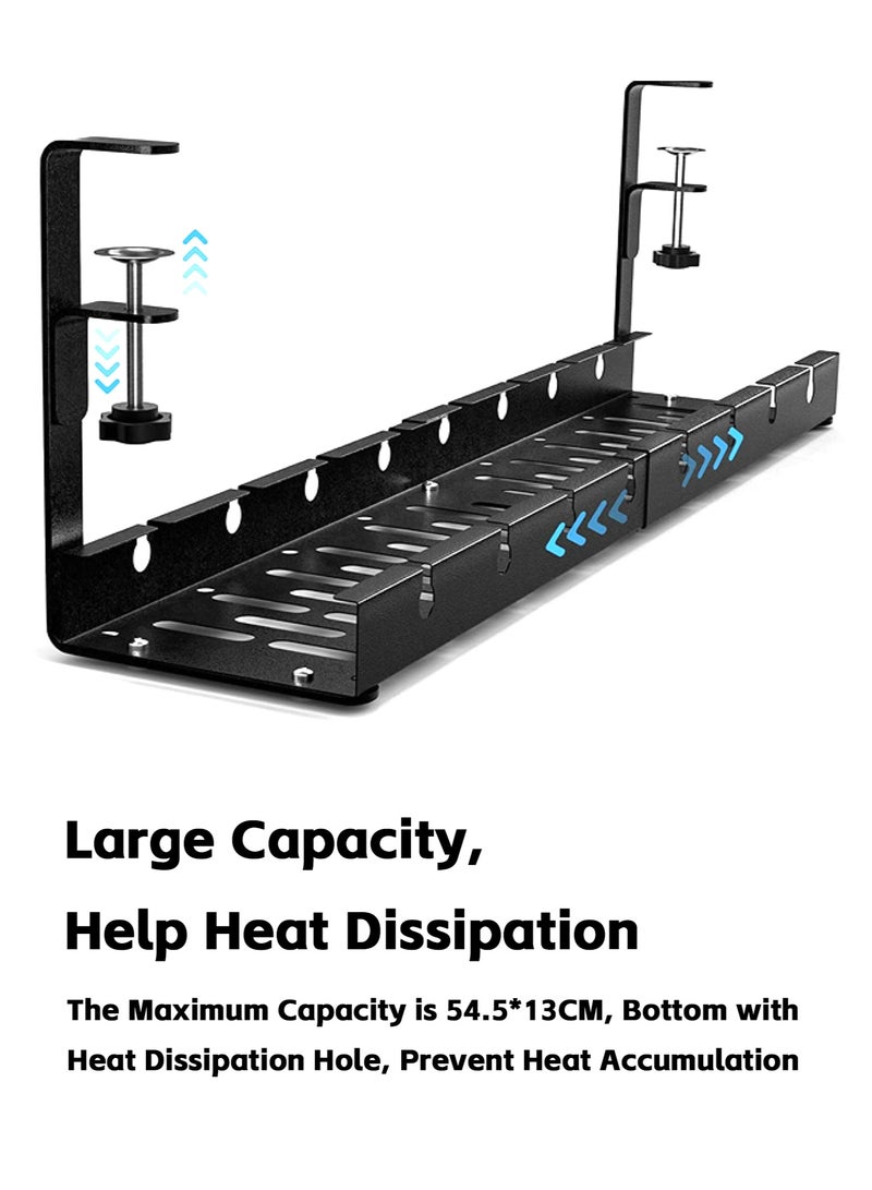 Teuuea Adjustable Under Desk Cable Management, Computer Cable Cord Wire Organizer Tray with Clamp Mount, No Drill No Damage Sturdy Metal Retractable Holder Basket for Home Office (Black) - Image 5