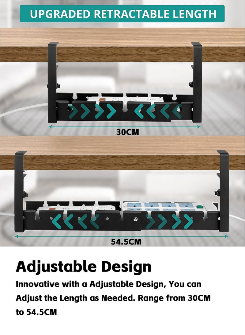 Teuuea Adjustable Under Desk Cable Management, Computer Cable Cord Wire Organizer Tray with Clamp Mount, No Drill No Damage Sturdy Metal Retractable Holder Basket for Home Office (Black) - Image 2