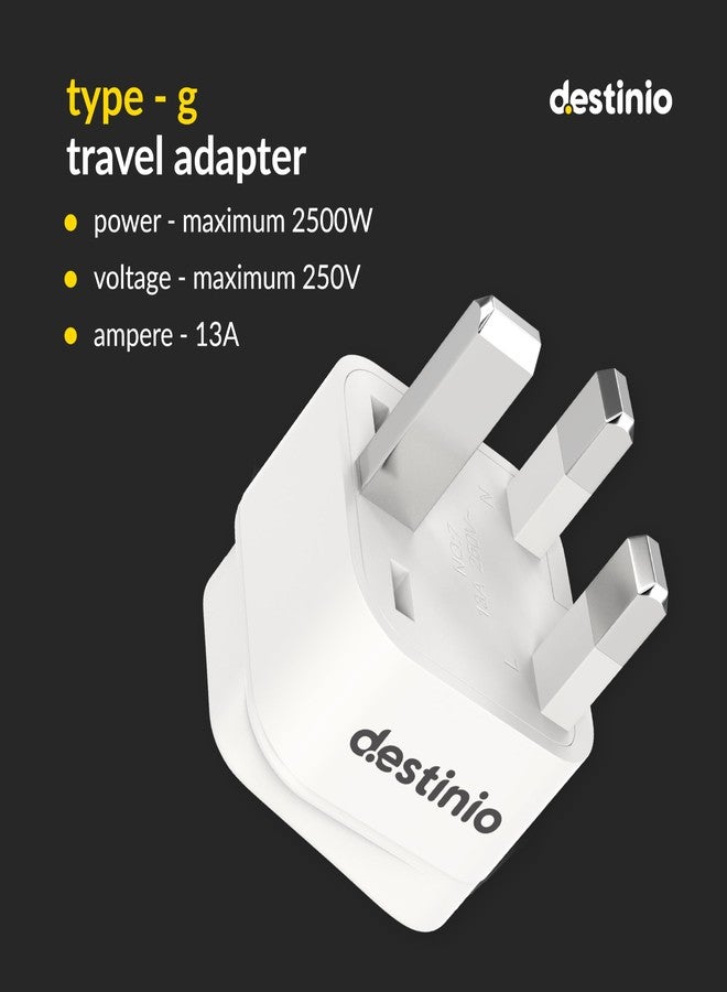 Destinio Type G Plug Adapter, India to UK, UAE, Dubai, Hong Kong, Singapore Travel Converter Socket Plug,UK Adapter for Indian Pins - for Phone,Chargers,Laptop -10 Year Limited Warranty (Pack of 2) - Image 2