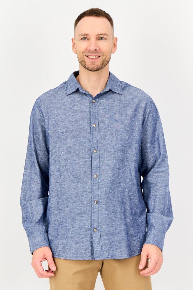JACK & JONES Men Regular Fit Washed Long Sleeve Casual Shirt, Faded Denim - Image 1
