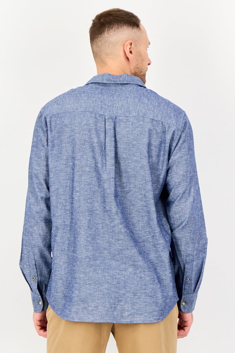 JACK & JONES Men Regular Fit Washed Long Sleeve Casual Shirt, Faded Denim - Image 3