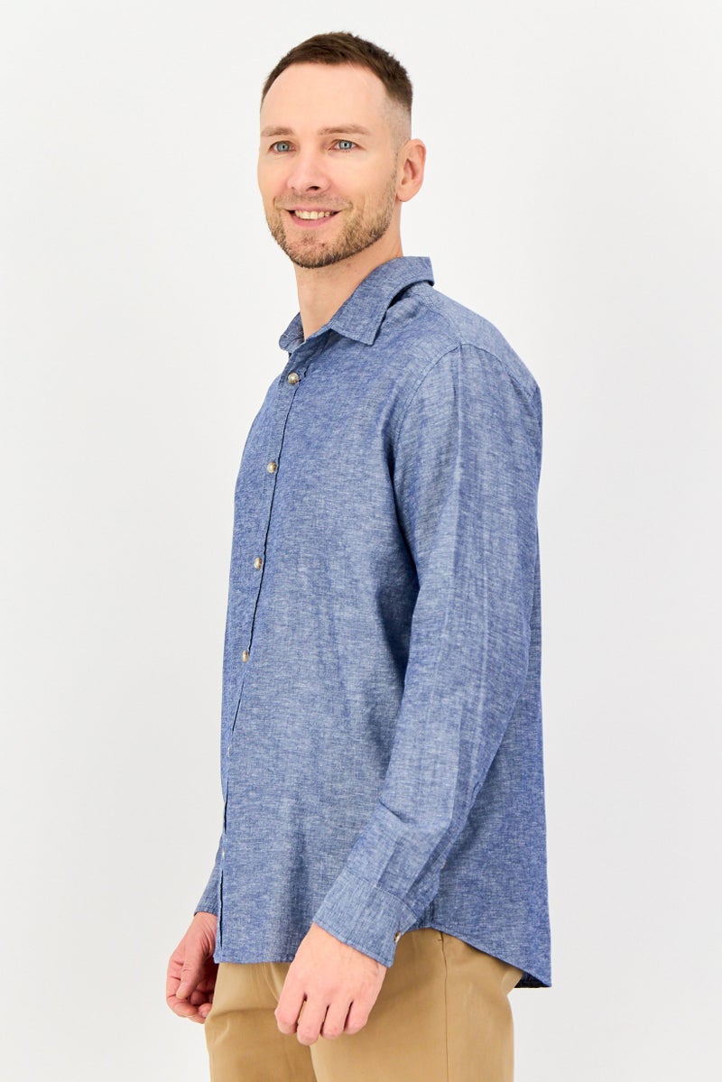 JACK & JONES Men Regular Fit Washed Long Sleeve Casual Shirt, Faded Denim - Image 2