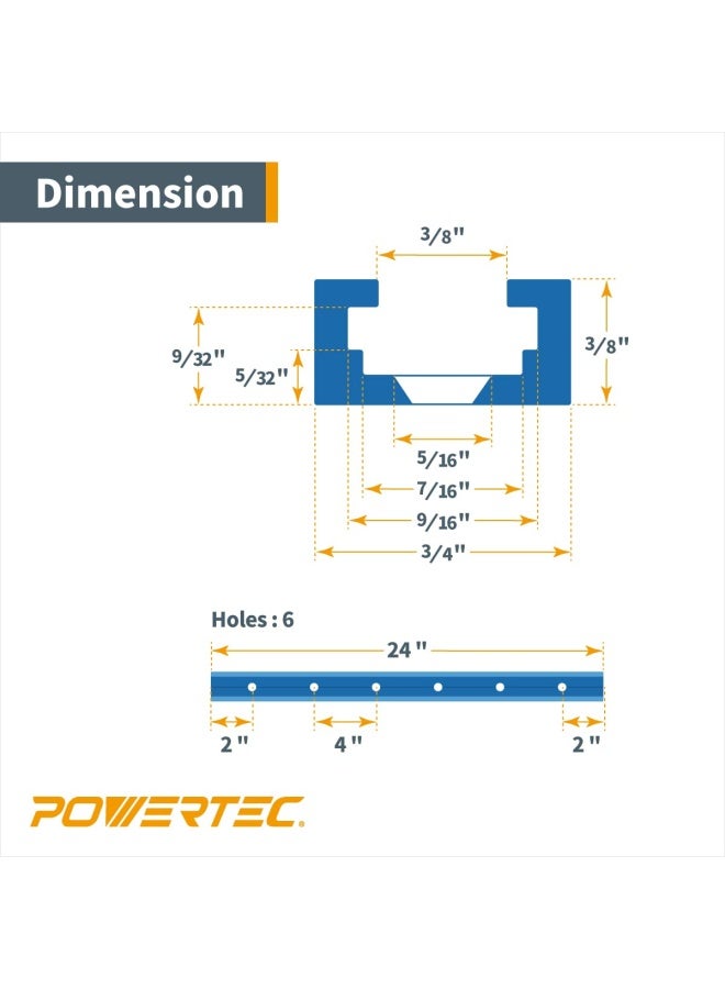 POWERTEC 71118 Double-Cut Profile Universal T-Track with Predrilled Mounting Holes 2-Pack 24 - Image 5