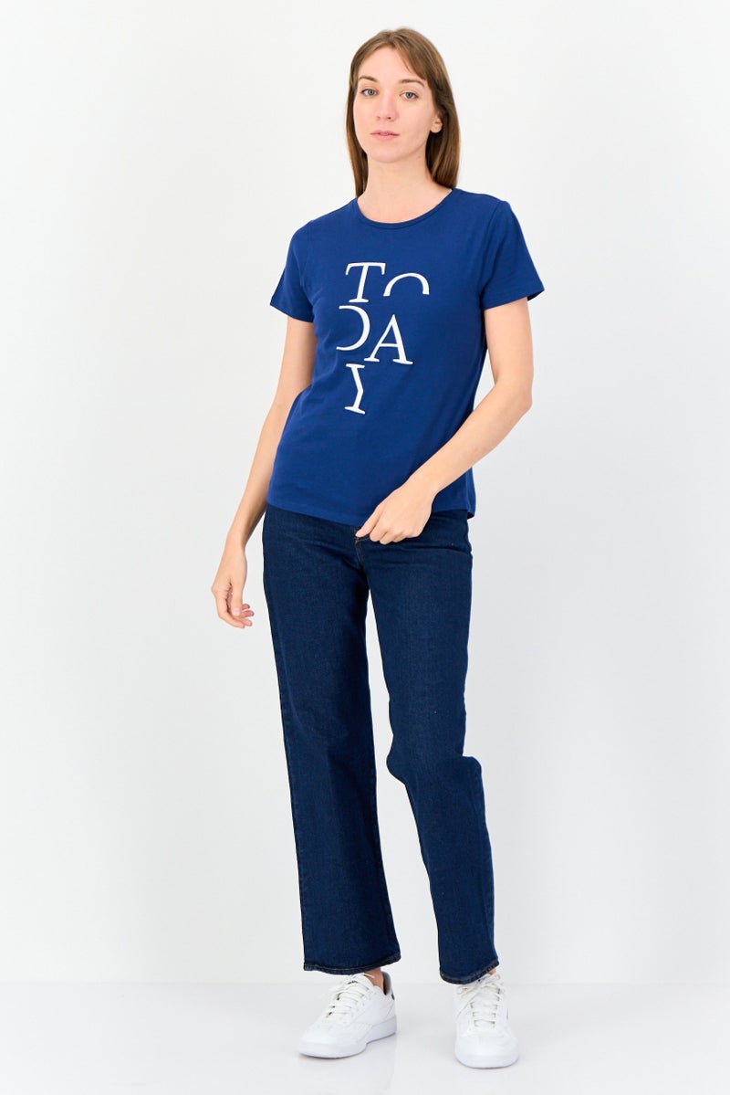 ONLY Women Round Neck Short Sleeves Embroidered T-shirt, Blue  - Image 2