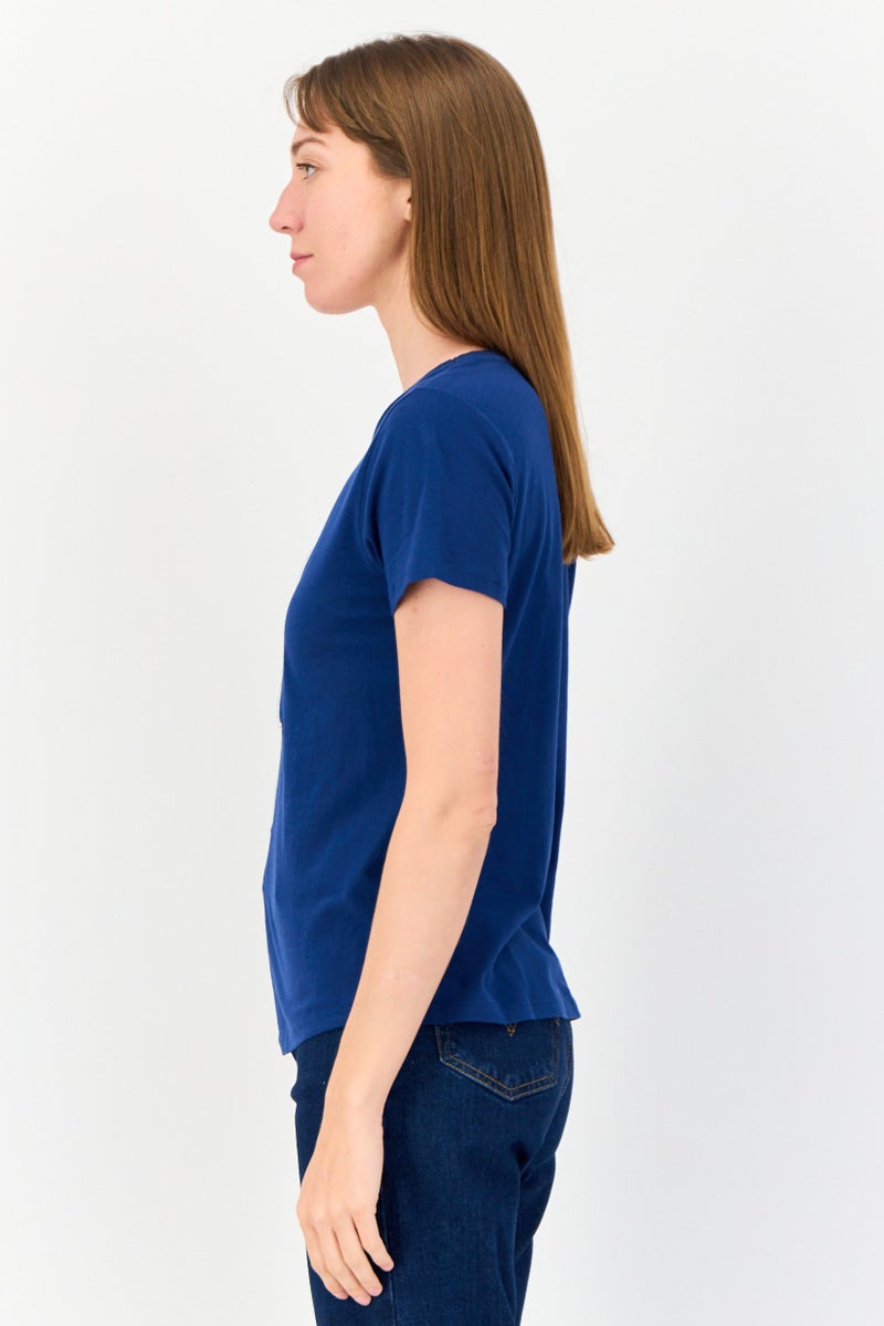 ONLY Women Round Neck Short Sleeves Embroidered T-shirt, Blue  - Image 4