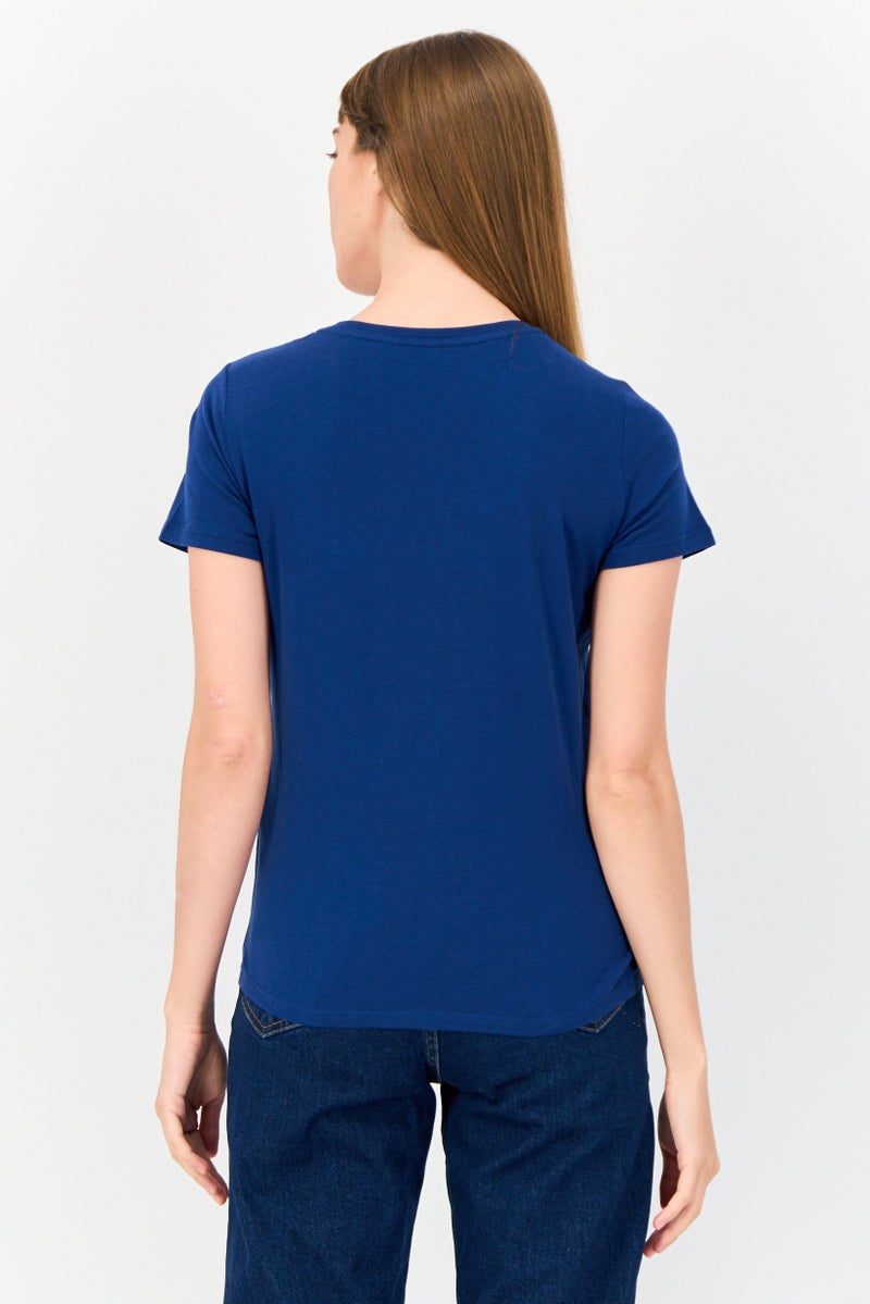 ONLY Women Round Neck Short Sleeves Embroidered T-shirt, Blue  - Image 3
