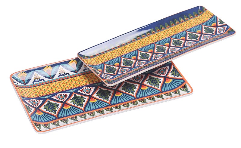 Bico Havana Ceramic 14 inch Rectangular Serving Platter Set of 2 for Serving Salad Pasta Cheese Ham Appetizer Microwave  Dishwasher Safe