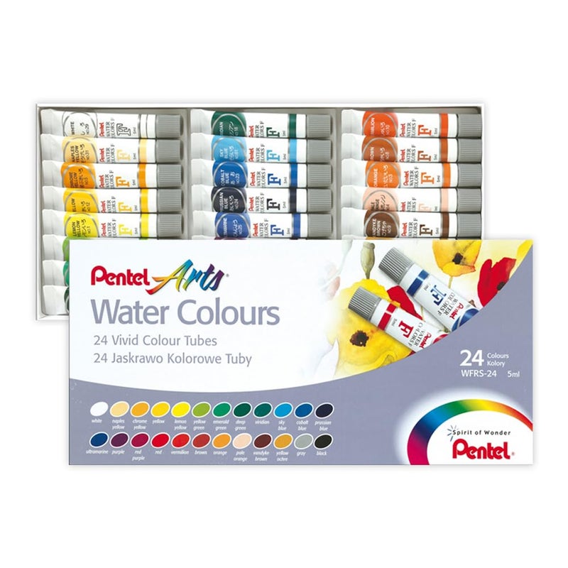 Pentel Arts Water Colors Assorted Colors Pack of 24 WFRS24